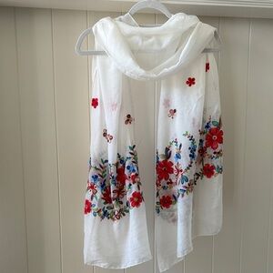 Floral Embroidered White Scarf